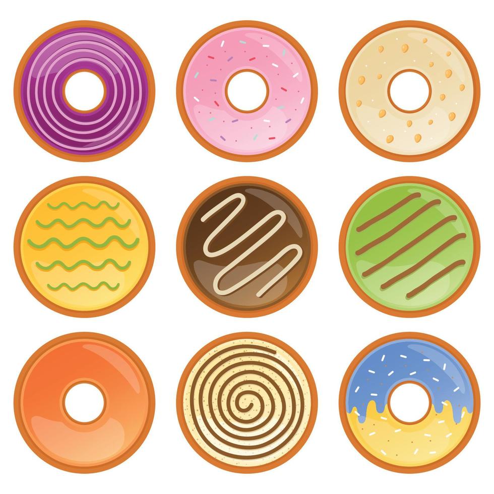 cute colorful doughnut with various toppings vector