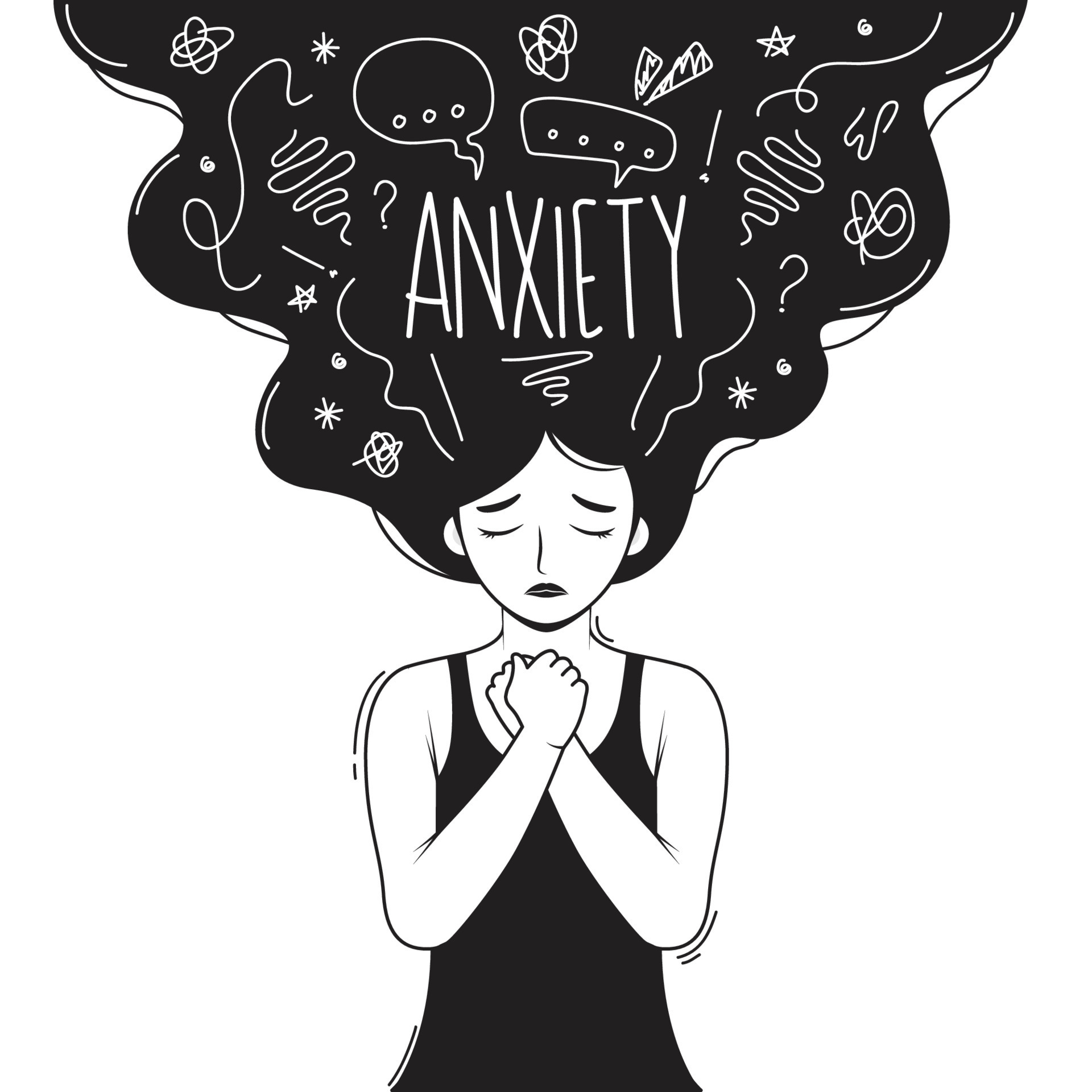 monochrome anxiety with women illustration 16453320 Vector Art at Vecteezy