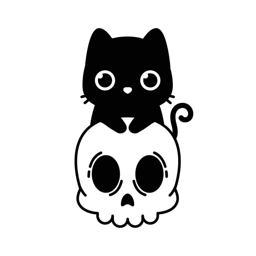 cute black cat logo with skull vector