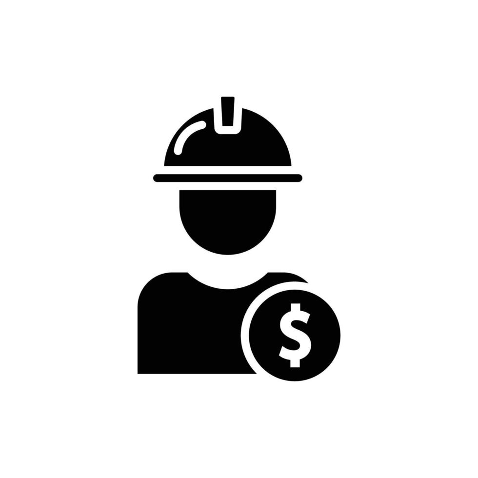 Builder icon illustration with dollar. suitable for employee icon. glyph icon style. icon related to construction. Simple vector design editable