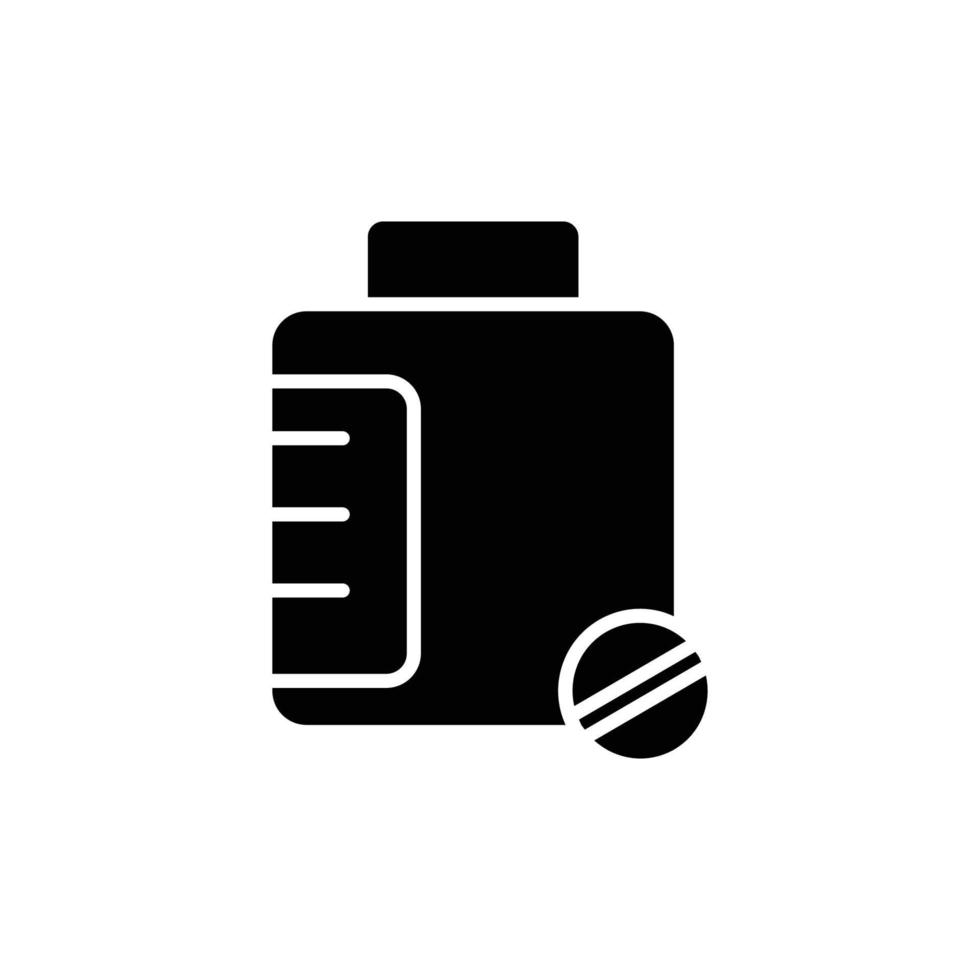 Medicine bottle icon illustration with pill. suitable for supplement icon. glyph icon style. icon related to fitness. Simple vector design editable