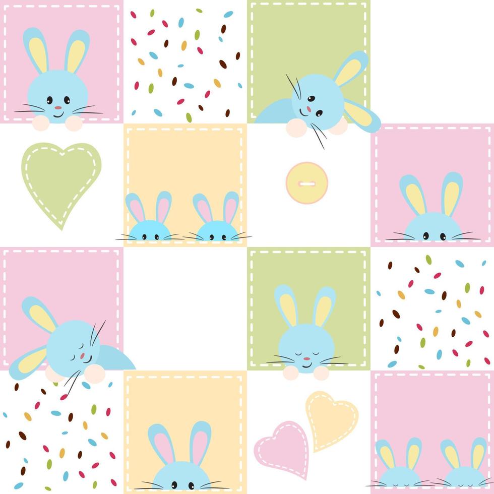 Patchwork with a rabbit. Baby seamless background vector