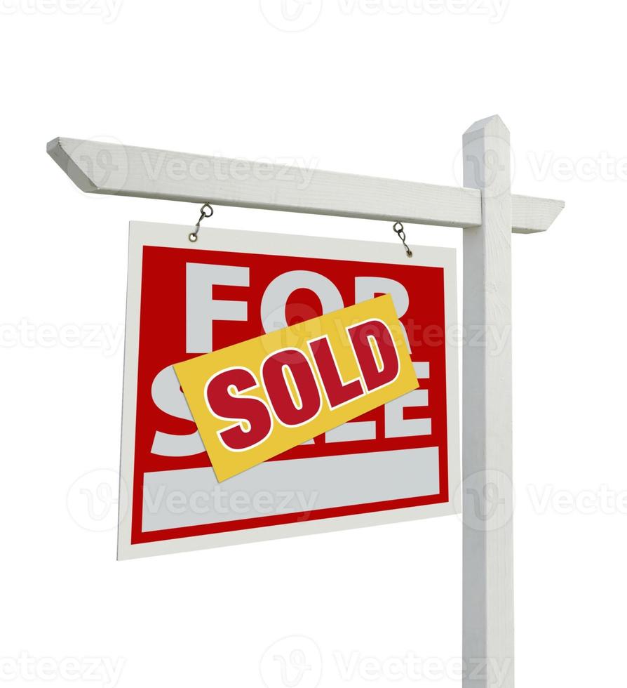 Sold For Sale Real Estate Sign Isolated - Left photo
