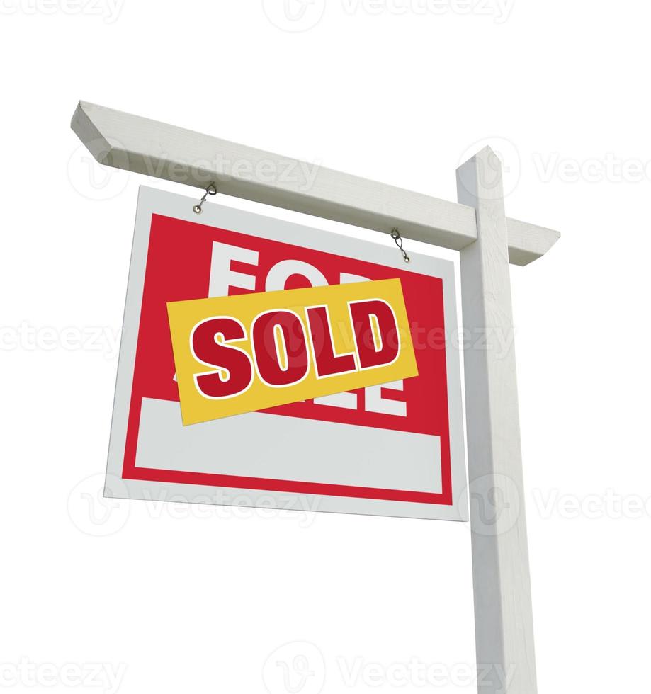 Sold Home For Sale Real Estate Sign on White photo