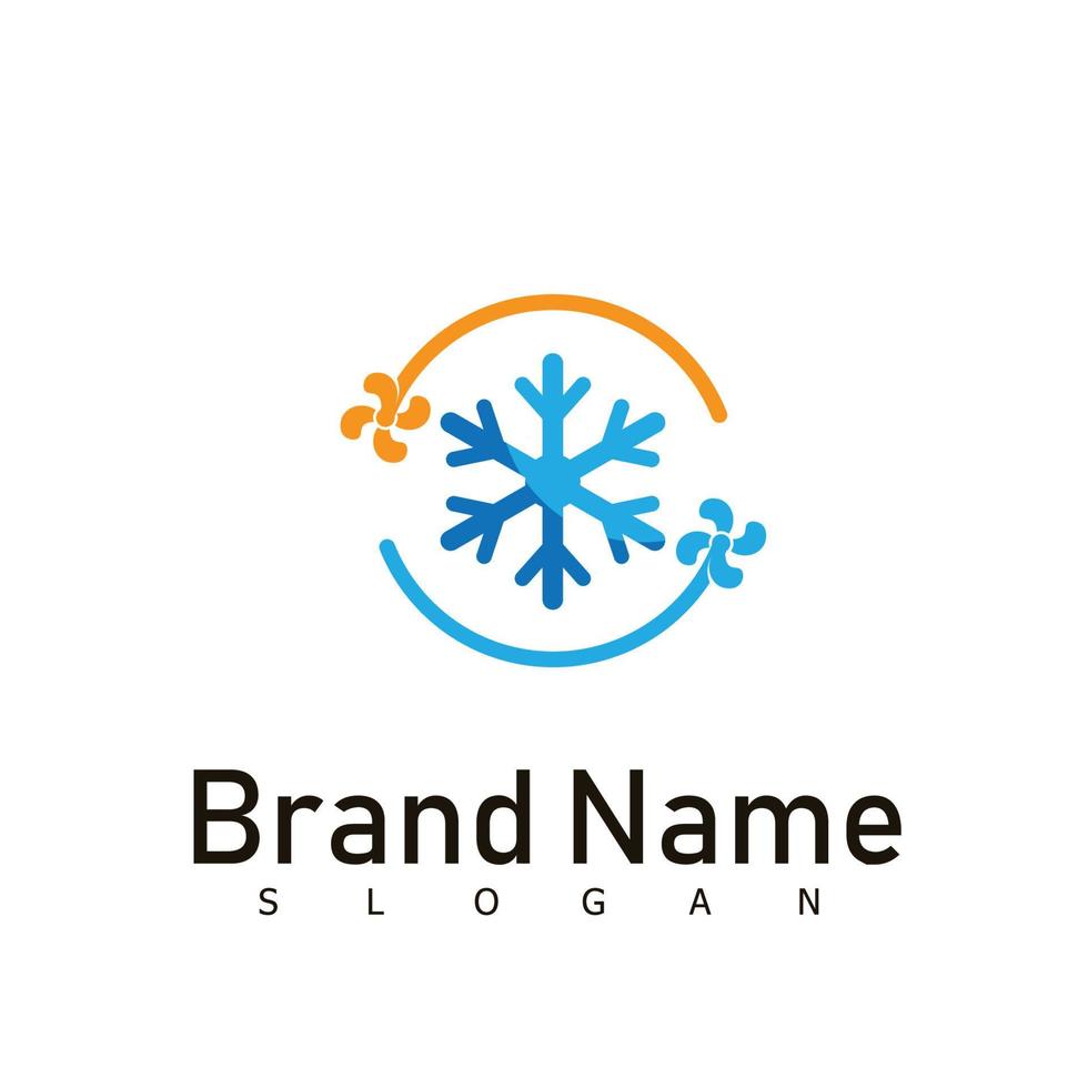 Air conditioning and snowflake with twist, logo template. Construction, repair and installation of air conditioners, vector design, illustration