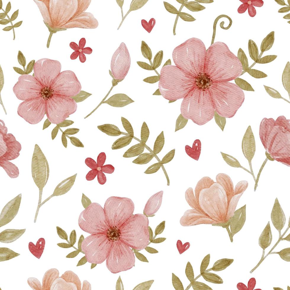 Watercolor Floral Pattern with Beautiful Pink Flower vector