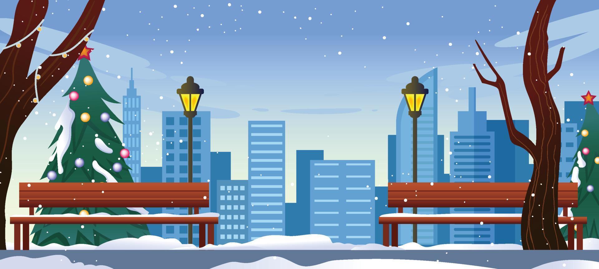 fondo de parque público de la ciudad de invierno vector