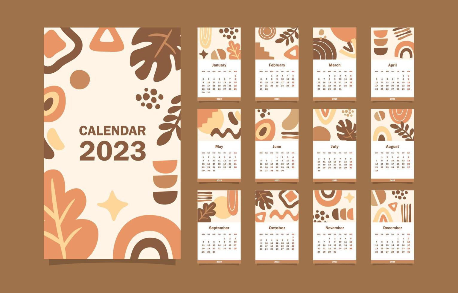 Abstract Boho Shape 2023 Calendar Template vector