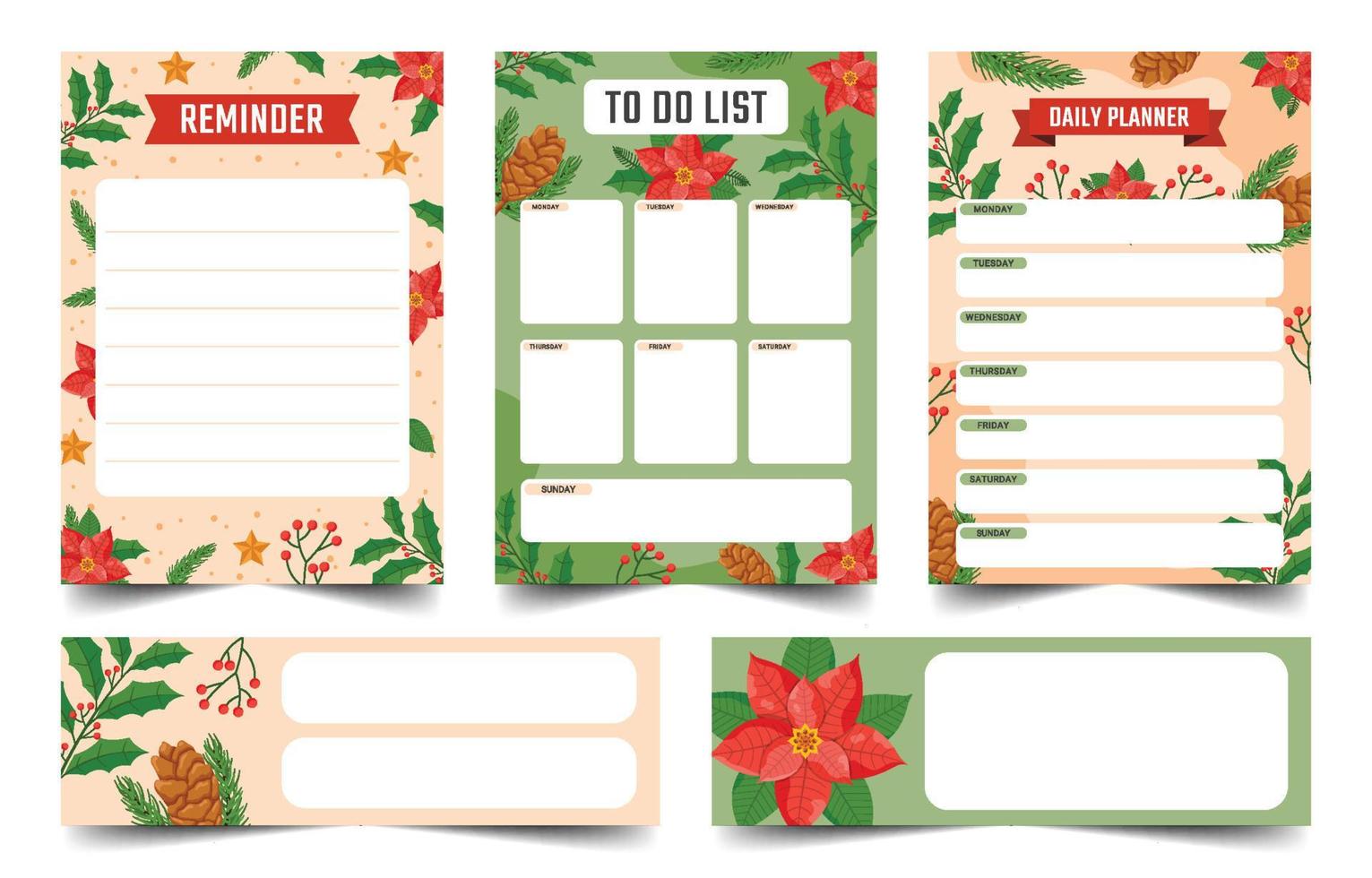 Set of Poinsettias Journal Template vector