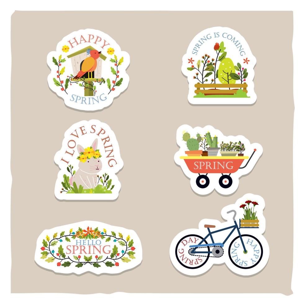 Spring Themed Sticker Set vector