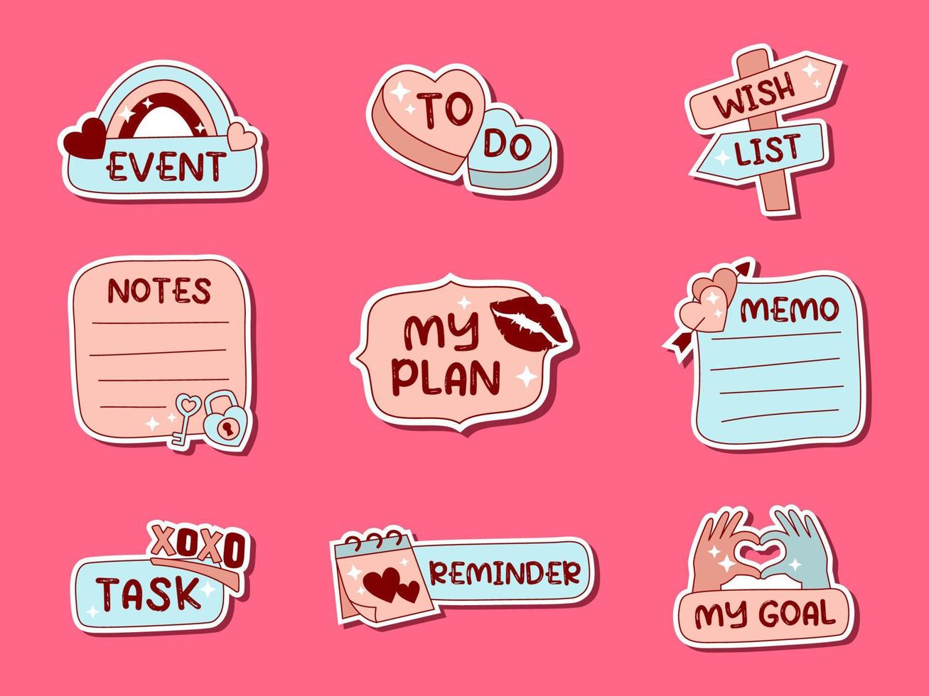 Journal Valentine Sticker Set vector