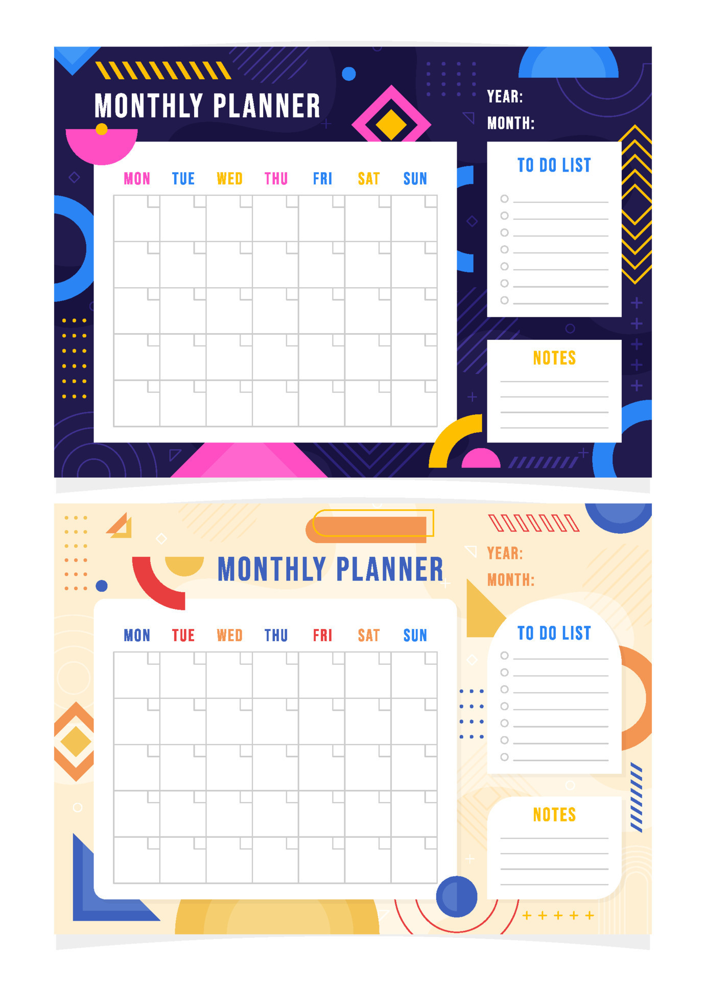 Monthly Planner Template Set 16456239 Vector Art at Vecteezy Monthly Planner Template Set 16456239 Vector Art at Vecteezy