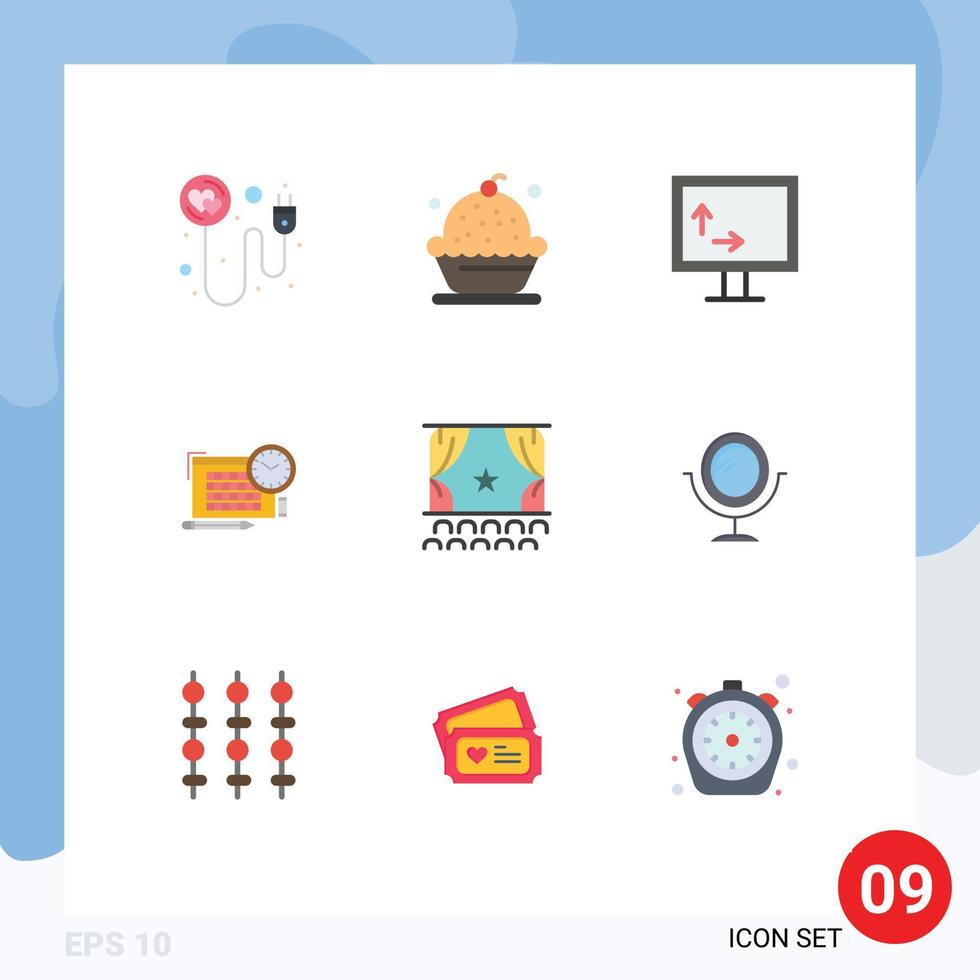 Modern Set of 9 Flat Colors Pictograph of debut focus pie pen time Editable Vector Design Elements