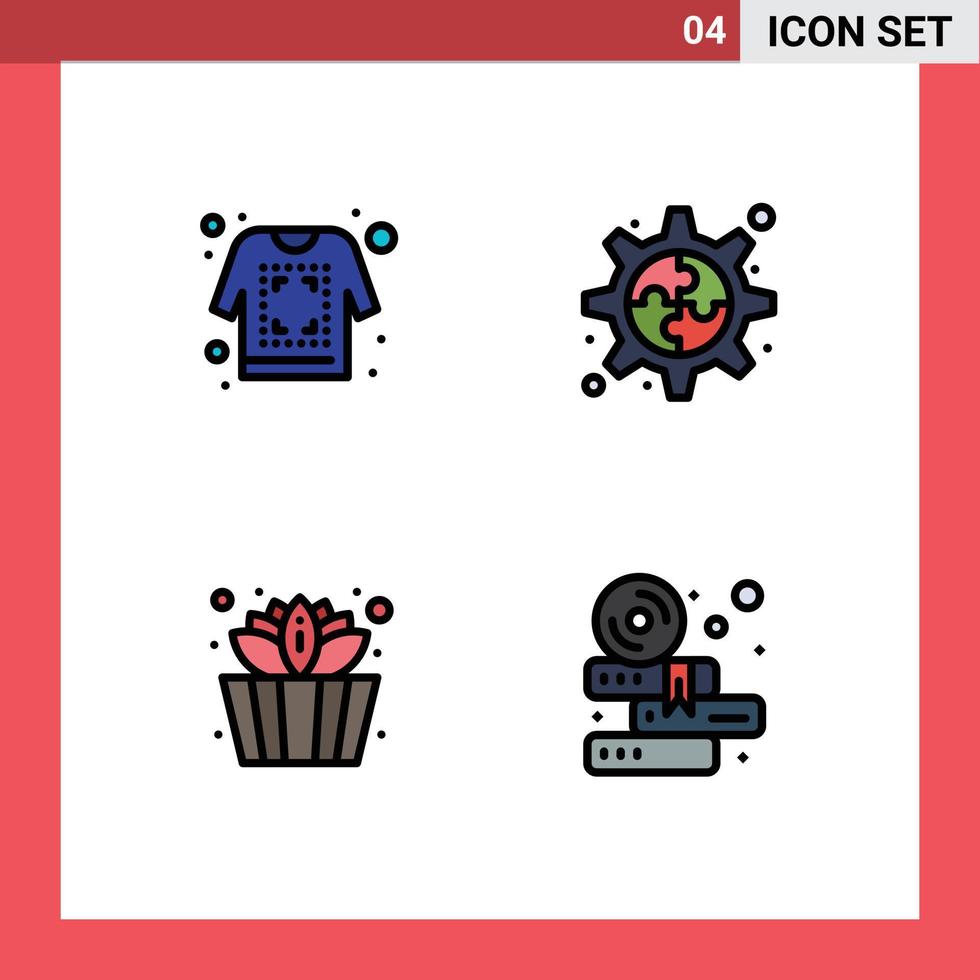 Editable Vector Line Pack of 4 Simple Filledline Flat Colors of print lotus sketch gear education Editable Vector Design Elements