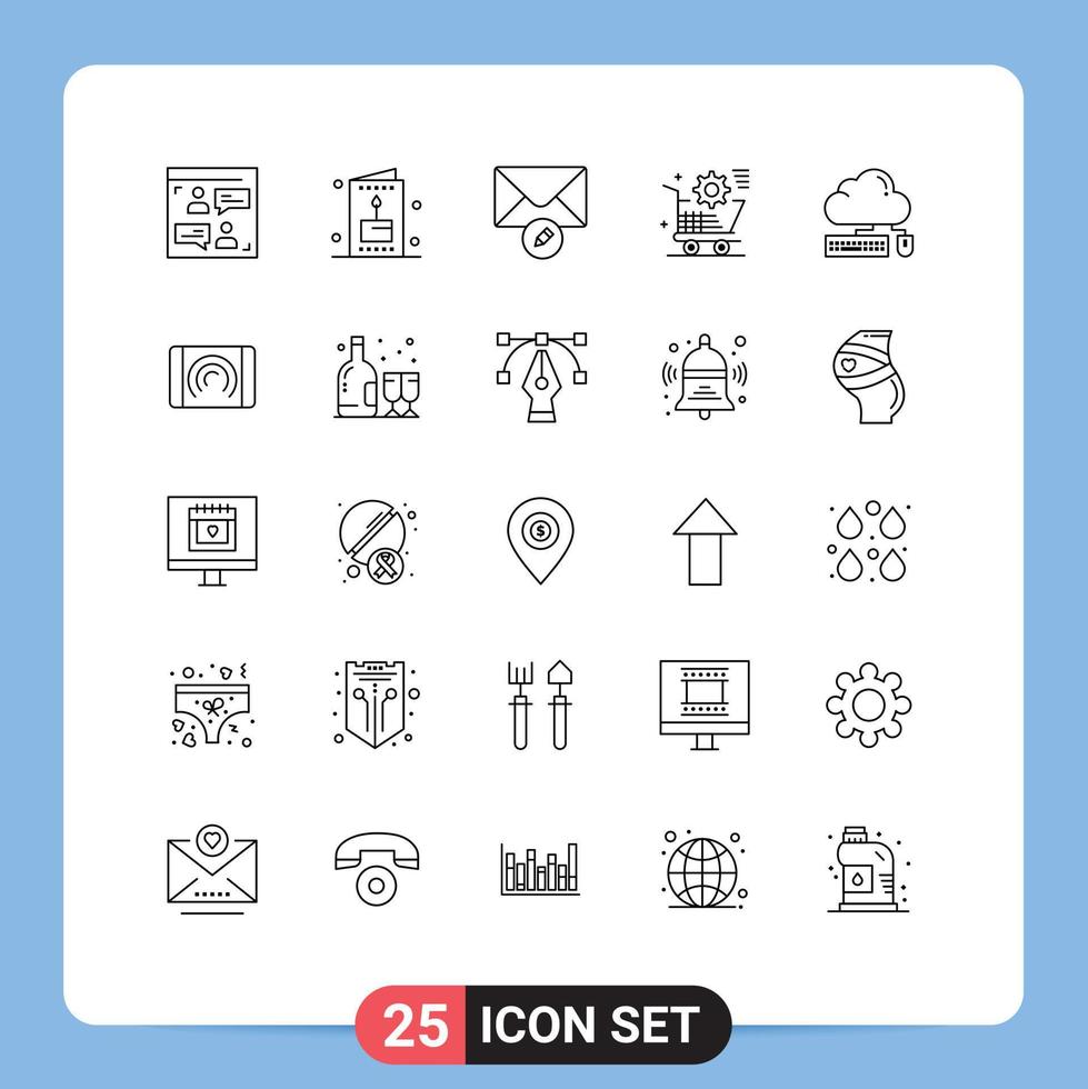 Group of 25 Modern Lines Set for keyboard store mail online shopping Editable Vector Design Elements