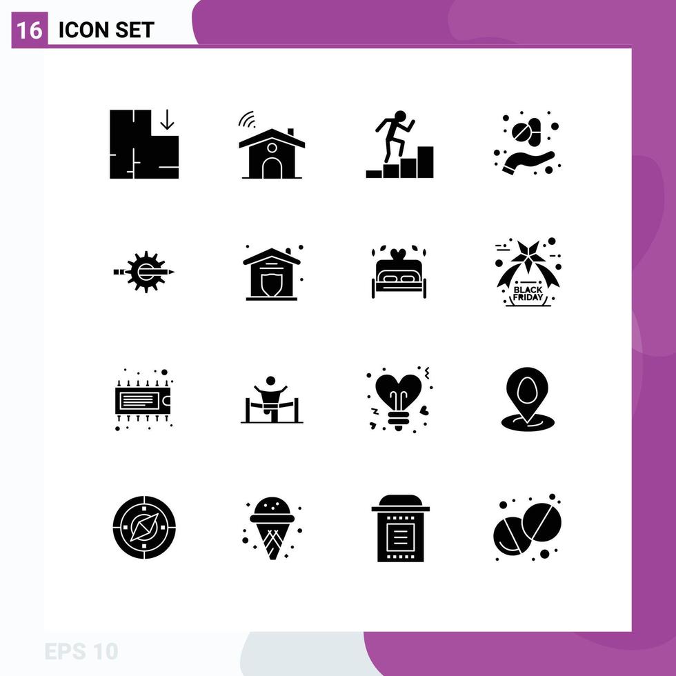 Pictogram Set of 16 Simple Solid Glyphs of development writing employee content herb Editable Vector Design Elements