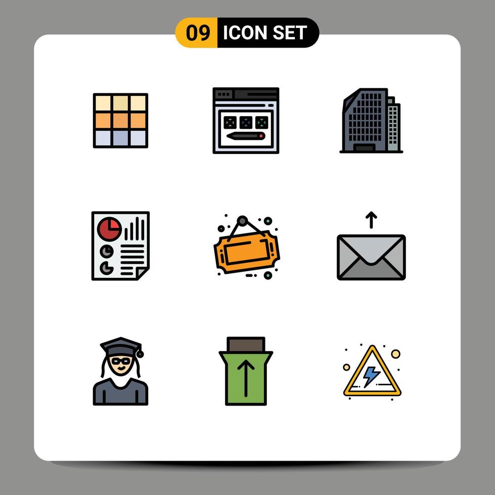 9 User Interface Filledline Flat Color Pack of modern Signs and Symbols of board report apartment page data Editable Vector Design Elements