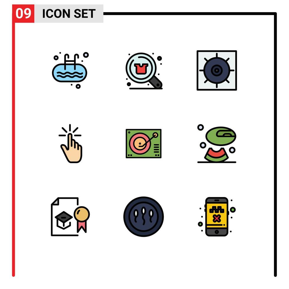 Universal Icon Symbols Group of 9 Modern Filledline Flat Colors of hand gesture shop finger preferences Editable Vector Design Elements