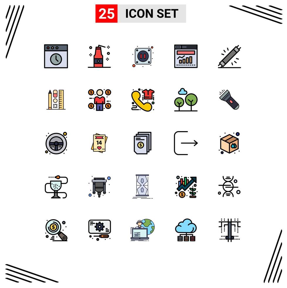 25 Universal Filled line Flat Colors Set for Web and Mobile Applications equipment electric electricity devices internet Editable Vector Design Elements