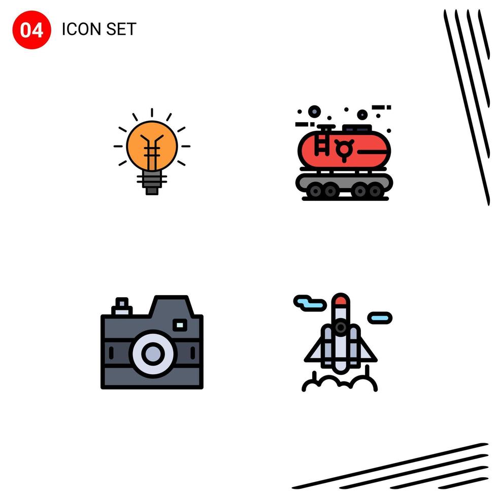 Set of 4 Modern UI Icons Symbols Signs for lightbulb oil idea eco camera Editable Vector Design Elements