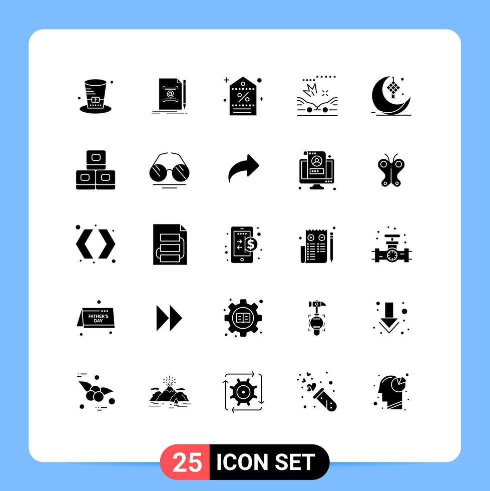 Pictogram Set of 25 Simple Solid Glyphs of moon crash create car shopping Editable Vector Design Elements