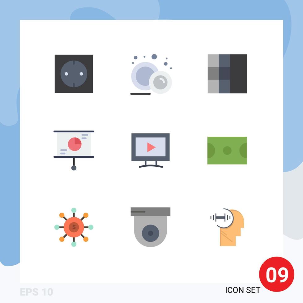 9 Flat Color concept for Websites Mobile and Apps play screen grid monitor strategy Editable Vector Design Elements