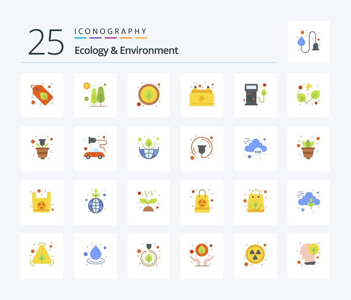 Ecology And Environment 25 Flat Color icon pack including oil. power. environment. energy. car vector