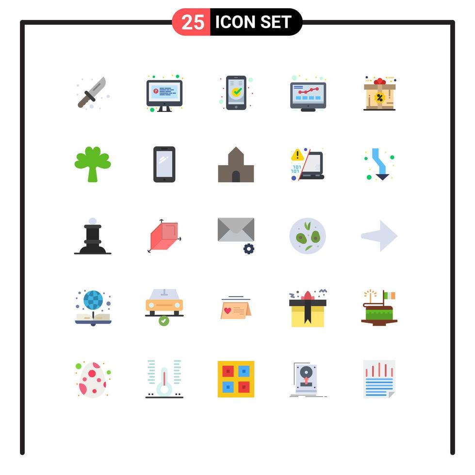 Group of 25 Flat Colors Signs and Symbols for bonus monitoring checked monitor mobile Editable Vector Design Elements