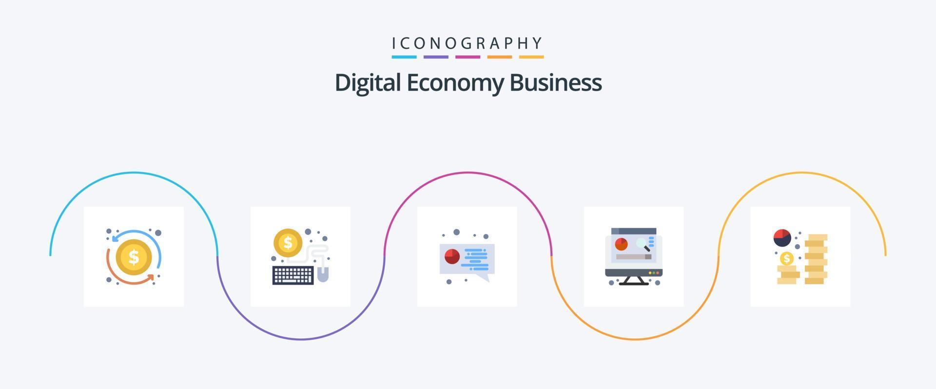Digital Economy Business Flat 5 Icon Pack Including saving. dollar. digital. currency. graph vector