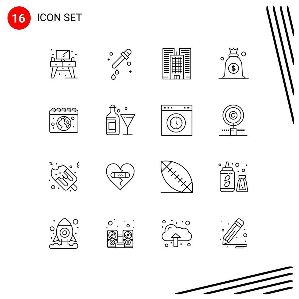 Set of 16 Commercial Outlines pack for glass calender business globe bag Editable Vector Design Elements