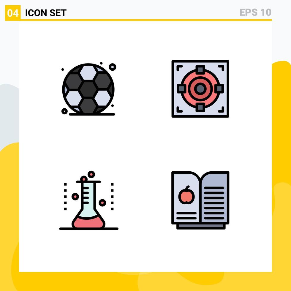 Pack of 4 Modern Filledline Flat Colors Signs and Symbols for Web Print Media such as sport lab flask target goal test tube Editable Vector Design Elements