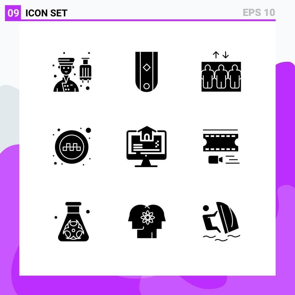 Modern Set of 9 Solid Glyphs and symbols such as computer signs one service lift Editable Vector Design Elements
