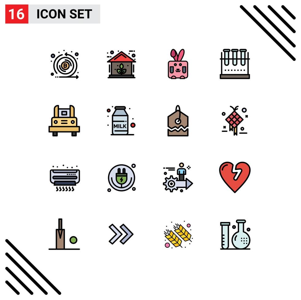 Set of 16 Modern UI Icons Symbols Signs for bus lab glassware bynny lab flask chemical flask Editable Creative Vector Design Elements