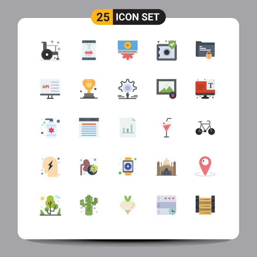 User Interface Pack of 25 Basic Flat Colors of security protect smart lab insurance setting Editable Vector Design Elements