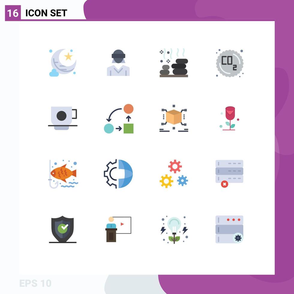 Pack of 16 creative Flat Colors of coffee waste relax pollution co Editable Pack of Creative Vector Design Elements