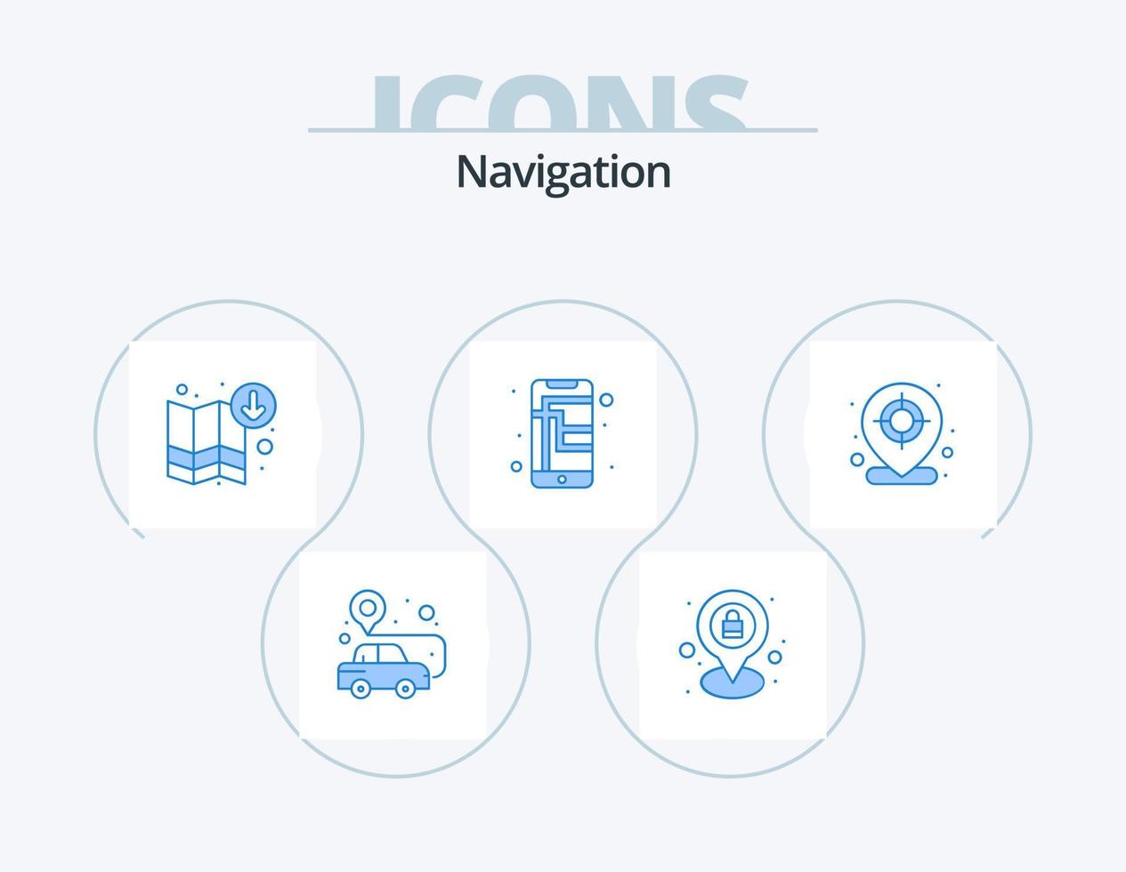 paquete de iconos azul de navegación 5 diseño de iconos. localización. Mapa de la calle. flecha. teléfono. mapa vector