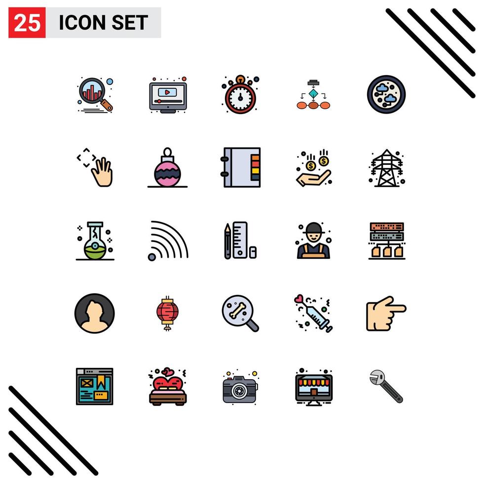 25 User Interface Filled line Flat Color Pack of modern Signs and Symbols of workflow scheme stop watch data architecture algorithm Editable Vector Design Elements