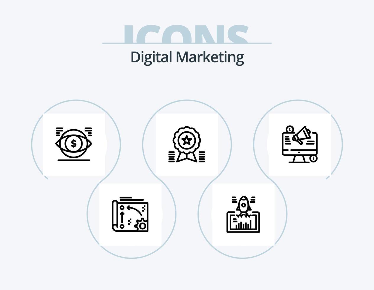 Digital Marketing Line Icon Pack 5 Icon Design. cog. api. box. advertisment. announcement vector