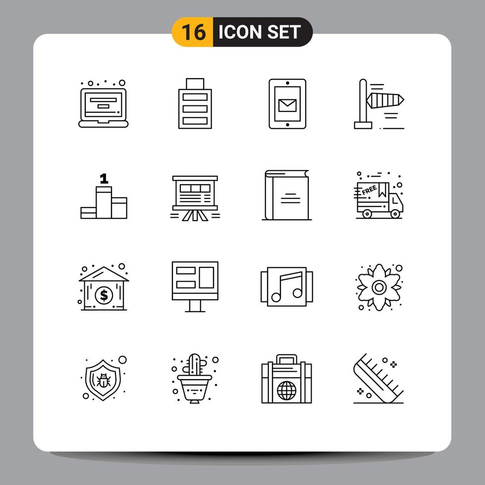 16 Thematic Vector Outlines and Editable Symbols of analytics success chat position wind Editable Vector Design Elements
