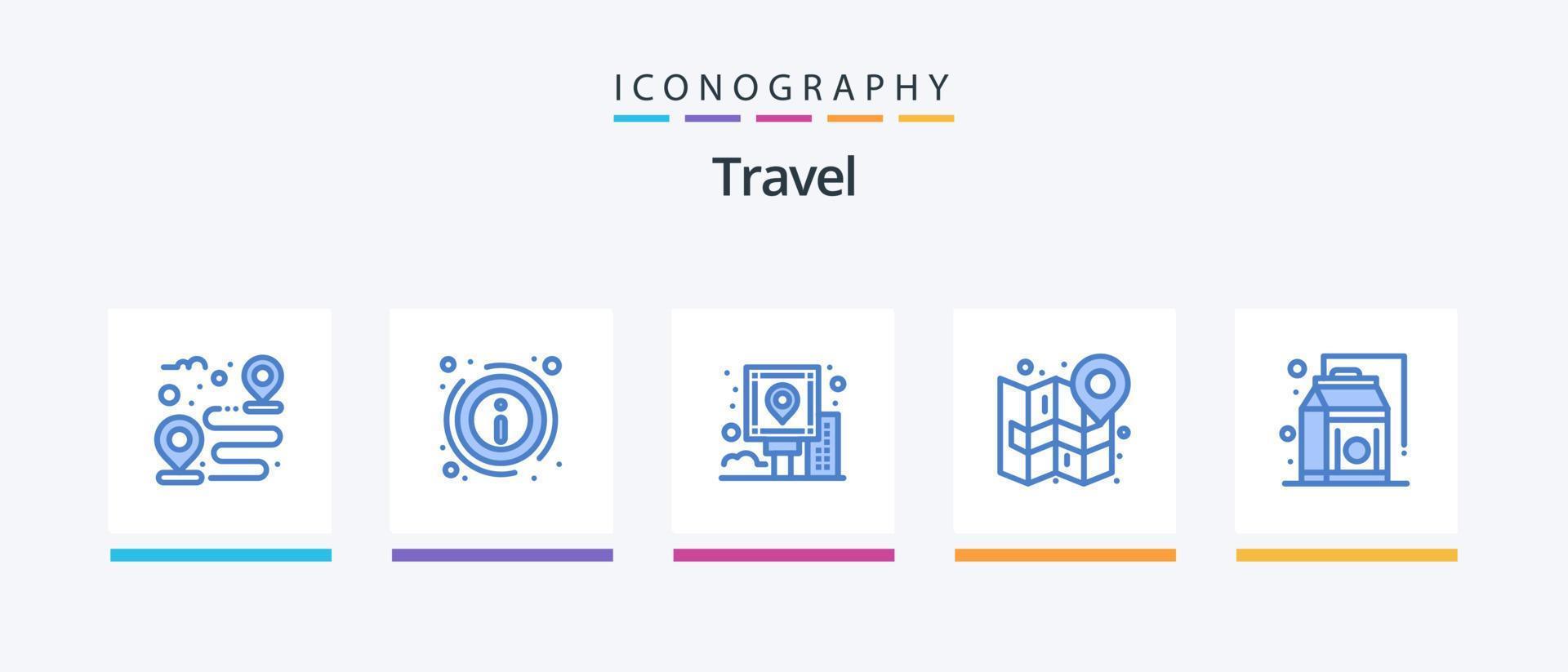 paquete de iconos de viaje azul 5 que incluye el plan. Marcos. ciudad. mapa. ruta. diseño de iconos creativos vector