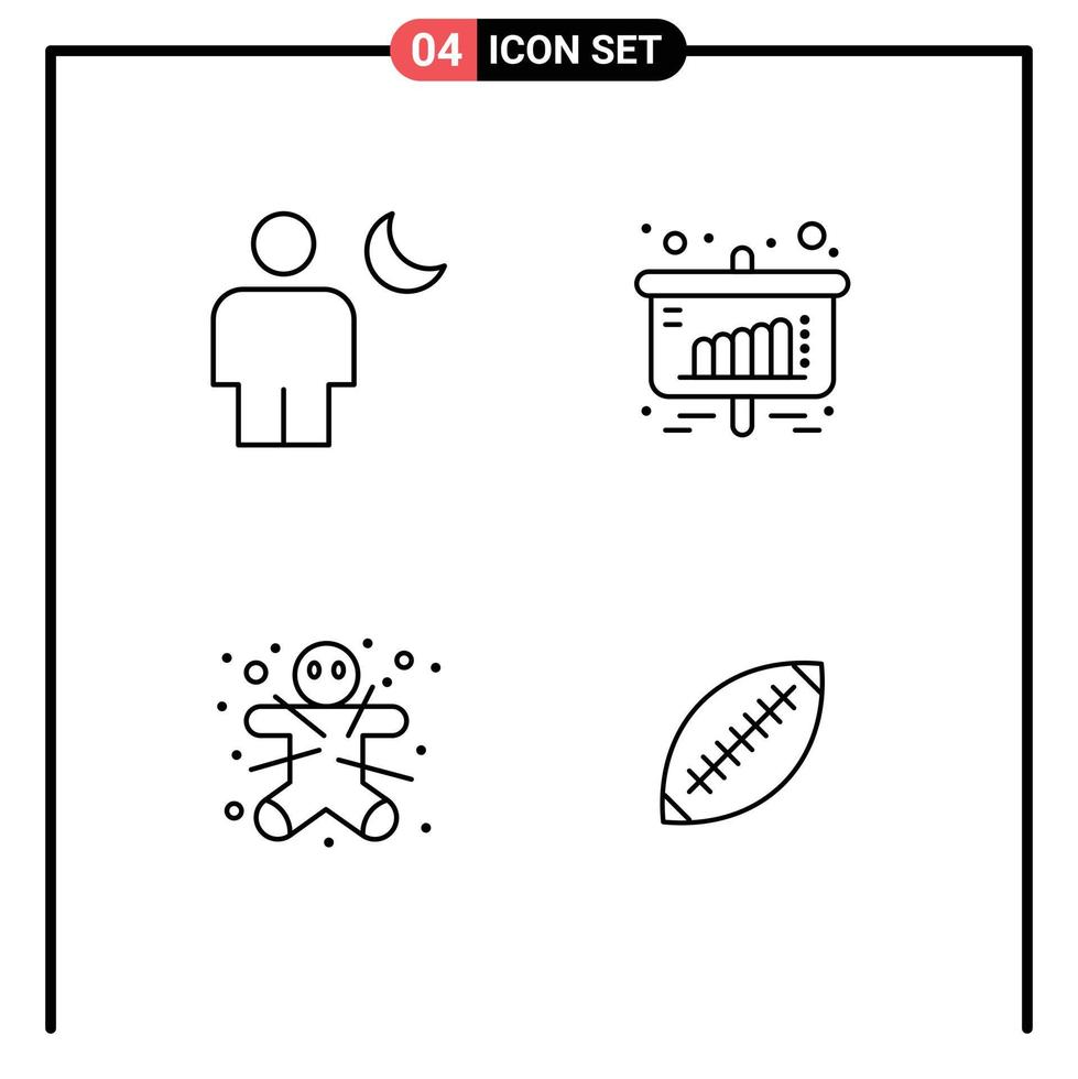 Set of 4 Vector Filledline Flat Colors on Grid for avatar cookie moon chart gingerbread man Editable Vector Design Elements