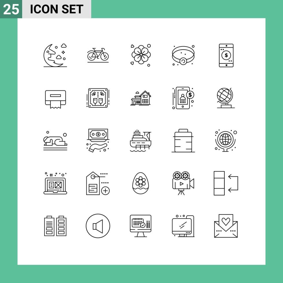 grupo universal de símbolos de iconos de 25 líneas modernas de elementos de diseño de vectores editables de joyería de aplicaciones de flores móviles en dólares