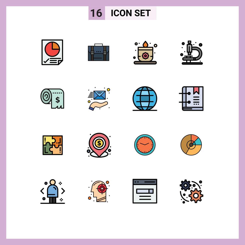 16 Universal Flat Color Filled Lines Set for Web and Mobile Applications budget microscope marketing lab sauna Editable Creative Vector Design Elements