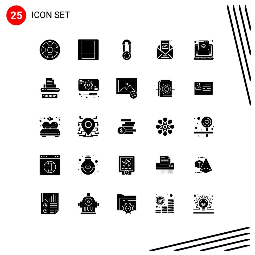 Group of 25 Modern Solid Glyphs Set for hosting mail pin gdpr email Editable Vector Design Elements