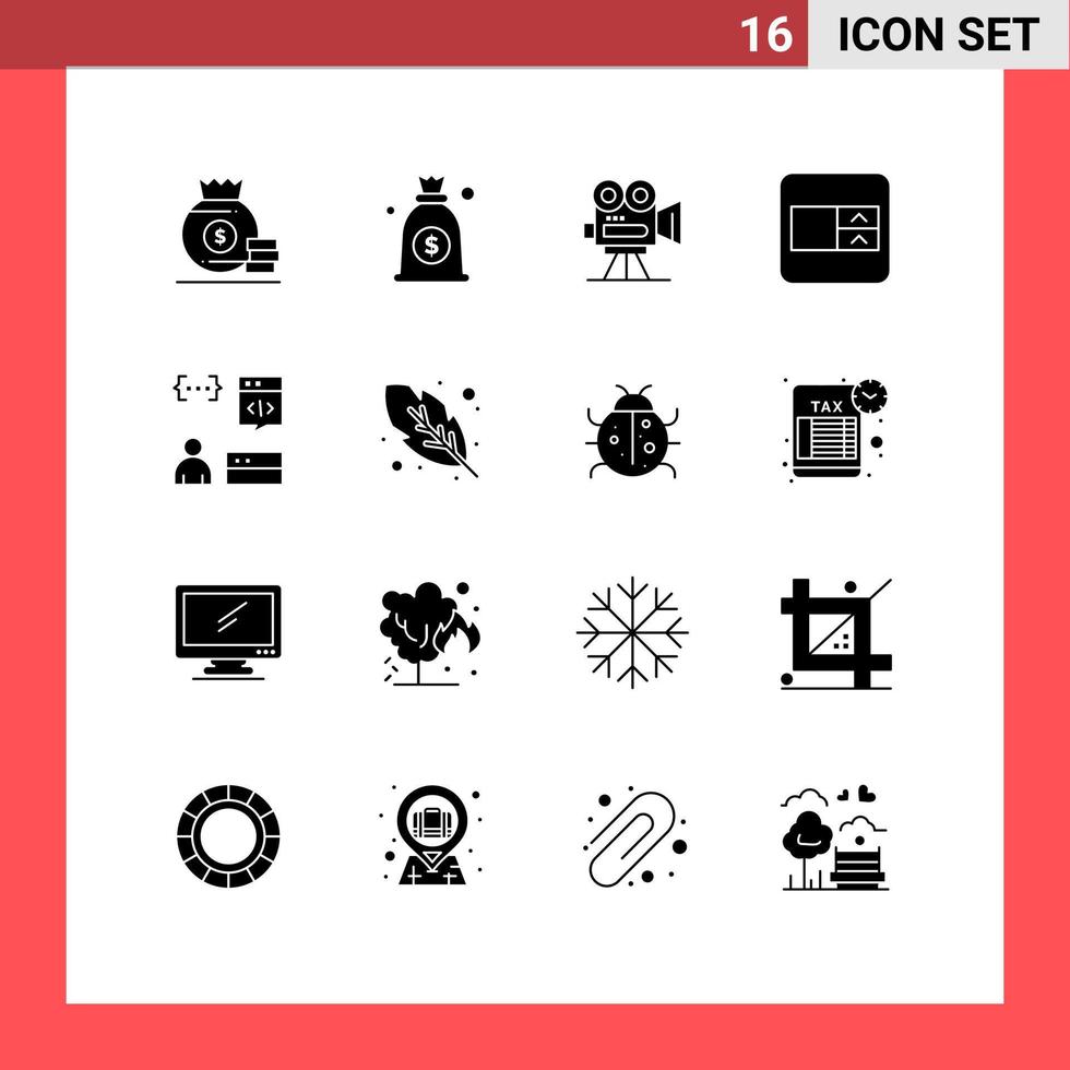 Group of 16 Solid Glyphs Signs and Symbols for develop app capture wireframe form Editable Vector Design Elements