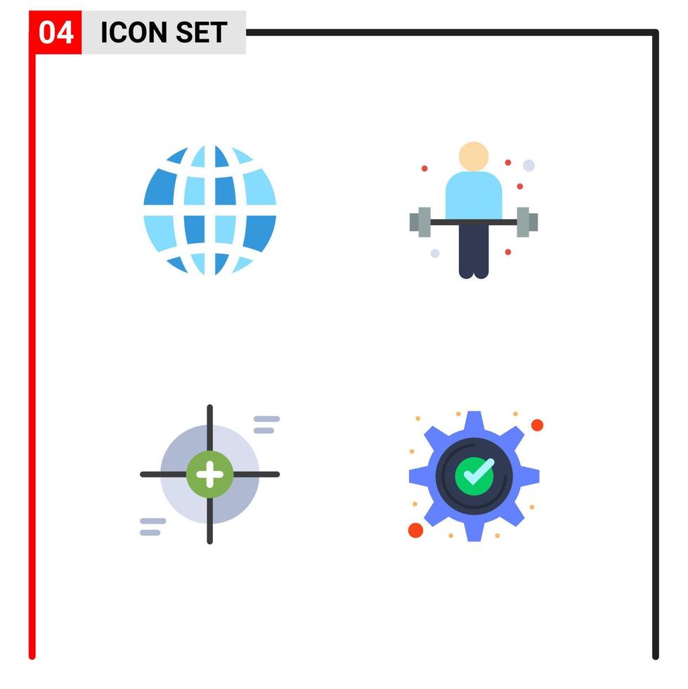 conjunto moderno de 4 iconos planos pictograma de elementos de diseño vectorial editables de ámbito deportivo de internet de enfoque terrestre vector