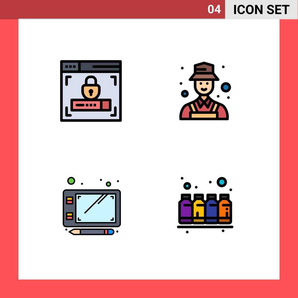 Set of 4 Vector Filledline Flat Colors on Grid for web design tablet avatar detect color Editable Vector Design Elements