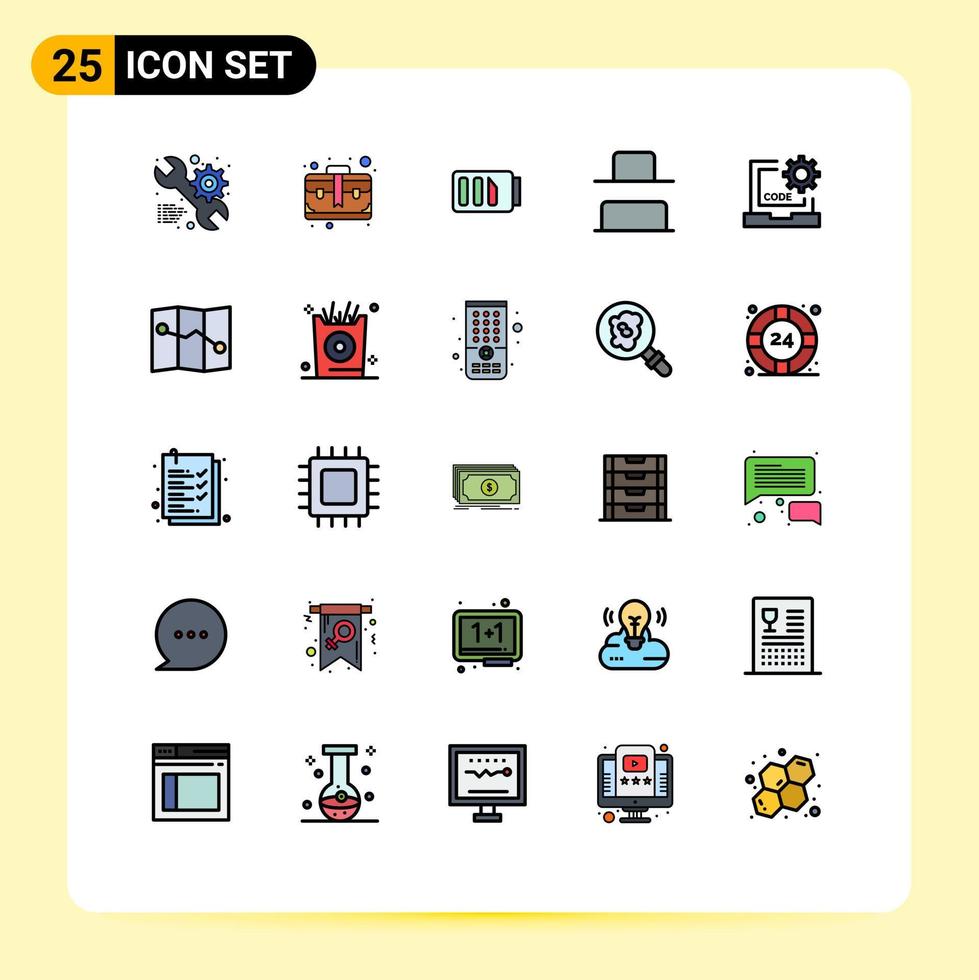 Mobile Interface Filled line Flat Color Set of 25 Pictograms of develop code charge vertical bottom Editable Vector Design Elements