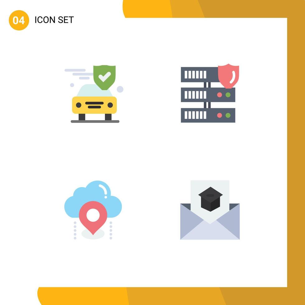 4 Thematic Vector Flat Icons and Editable Symbols of car pin shield secure map Editable Vector Design Elements