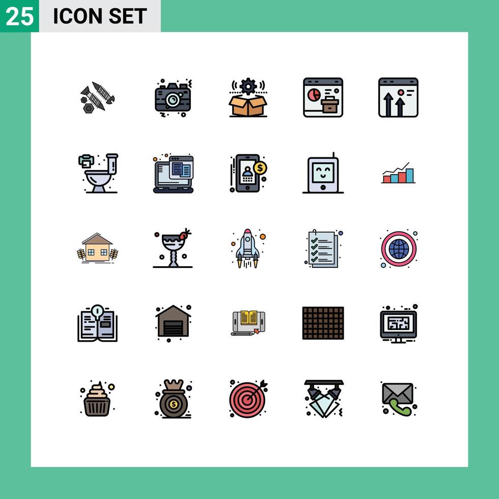 Modern Set of 25 Filled line Flat Colors and symbols such as data browser picture setting wheel Editable Vector Design Elements